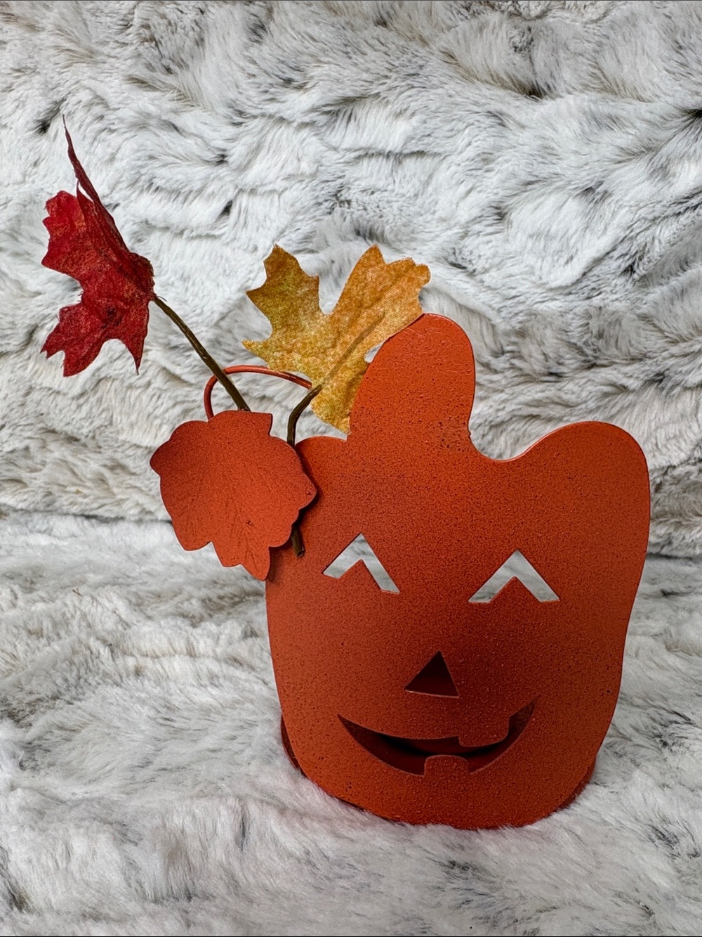 Orange Metal Pumpkin Candle Holder